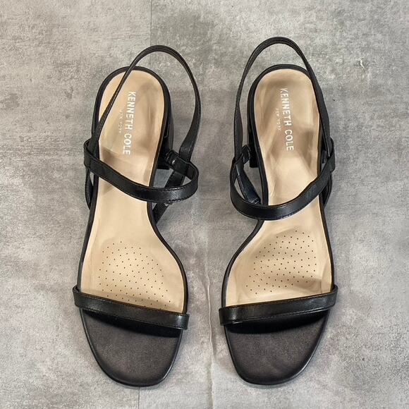 KENNETH COLE NEW YORK Women's Black Leather Maisie Low Block Heel Sandals SZ 9.5 - Picture 2 of 9